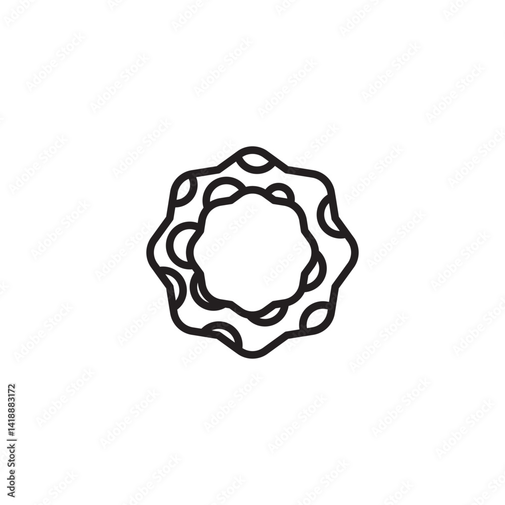 A line art illustration of a decorative rosette or circular ornament with scalloped edges and inner circular details. Simple and stylized. A line art illustration of a decorative rosette or circular ornament with scalloped edges and inner circular details. Simple and stylized.