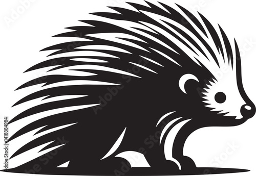 Silhouette vector of a porcupine, symbolizing wildlife, forest animals, and nature, perfect for animal-themed, forest, and woodland designs.