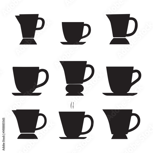 Coloured coffee icons silhouette White Background.
