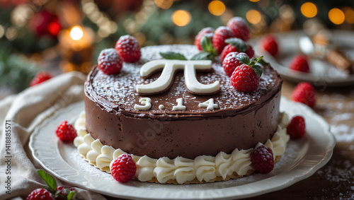 Chocolate Cake with Pi Symbol and 3.14 for Pi Approximation Day