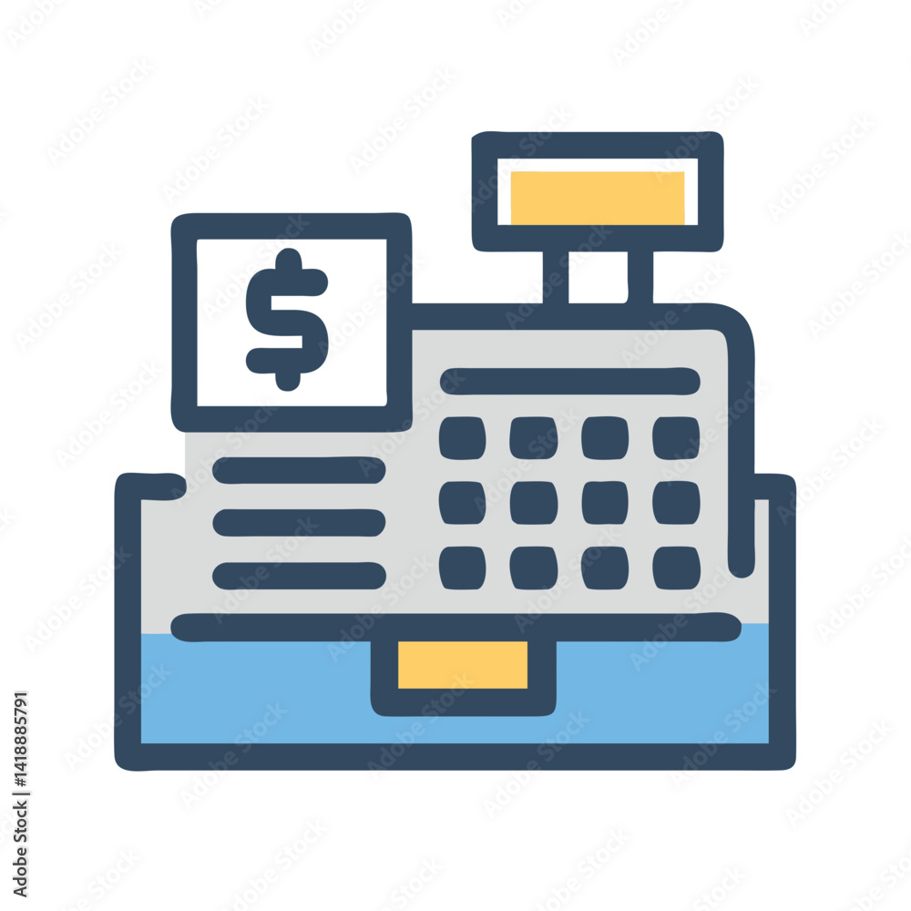 Fototapeta premium Cash register icon with dollar sign and buttons