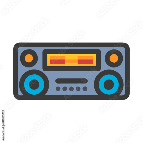 Retro Radio Stereo Audio System Icon Illustration Style