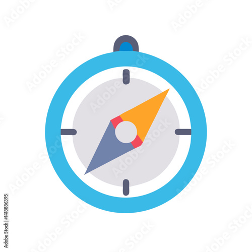 Blue framed compass navigational tool, orienteering on black background