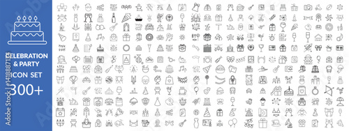 celebration and party line editable icon set