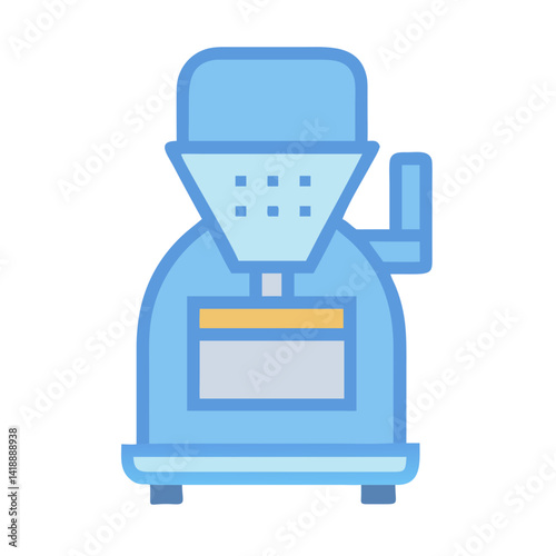 Blue Vintage Grain Grinder Machine Illustration on Black
