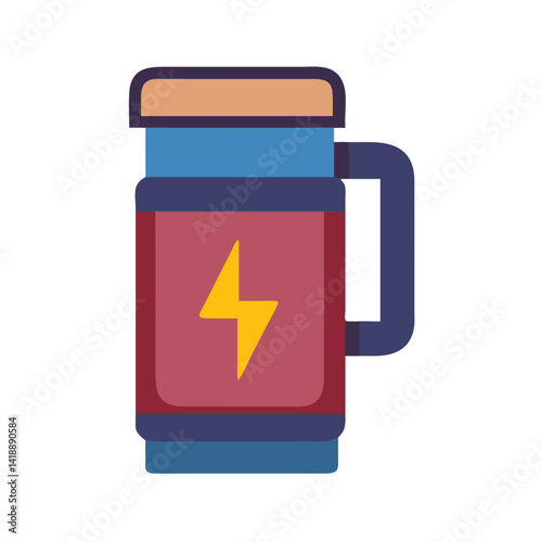 Energy drink cartoon icon with thunderbolt for design