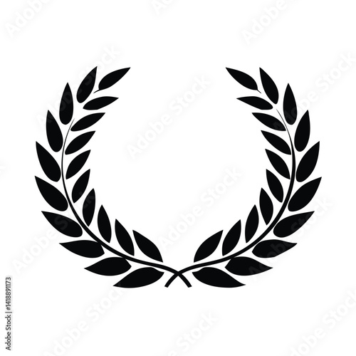 Elegant Black Laurel Wreath Icon, Symbol of Victory and Achievement Vector