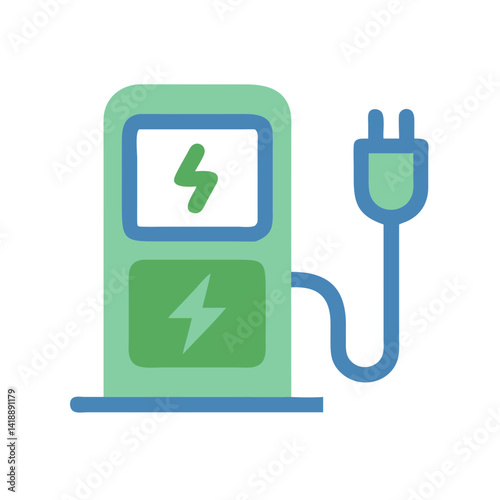 Electric vehicle charging station graphic illustration on black