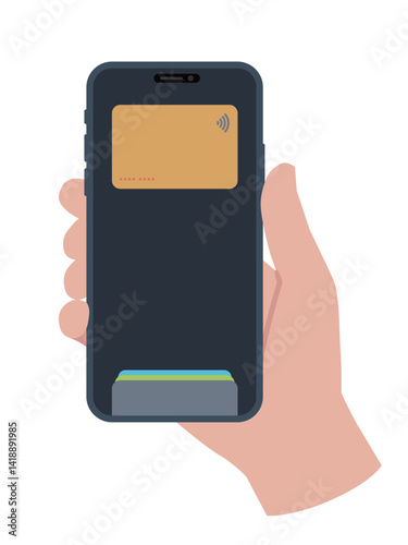 Smartphone in hand, cashless wireless payment,