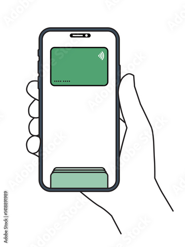 Smartphone in hand, cashless wireless payment, variable line width