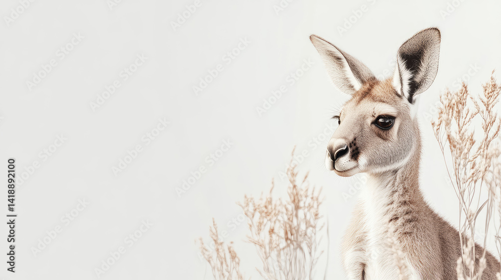 Fototapeta premium banner material, posters, and materials for making presentations. white background of a group of glowing kangaroos for text space
