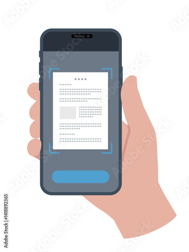Smartphone in hand, scanning document,