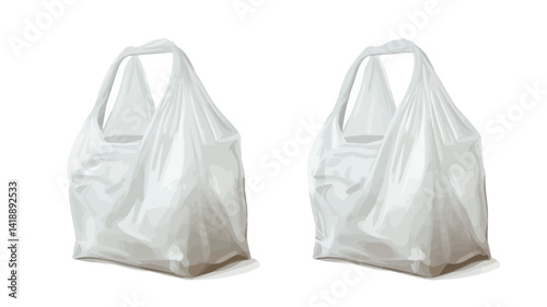 The image shows two identical light grey reusable shopping bags set against a pure white background. Each bag has a soft, slightly reflective, almost pearlescent texture.