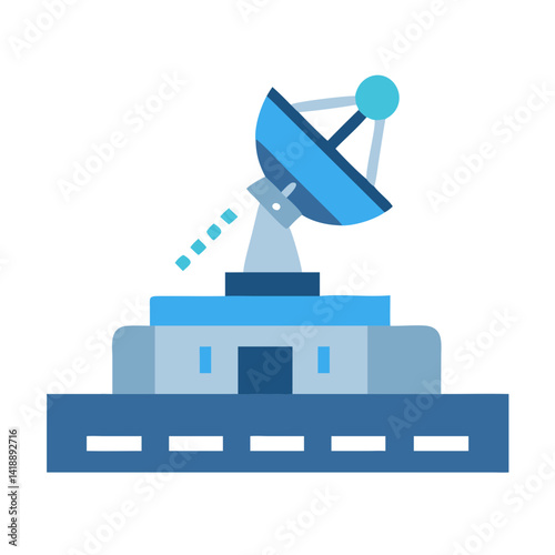 Blue Satellite Dish Station Icon Communication Technology Network