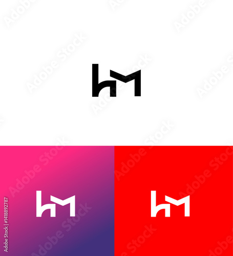 Modern HM Monogram Logo Design Black, White, Red, Purple