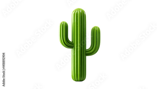 Isolated saguaro cactus plant with green striped texture on a transparent background