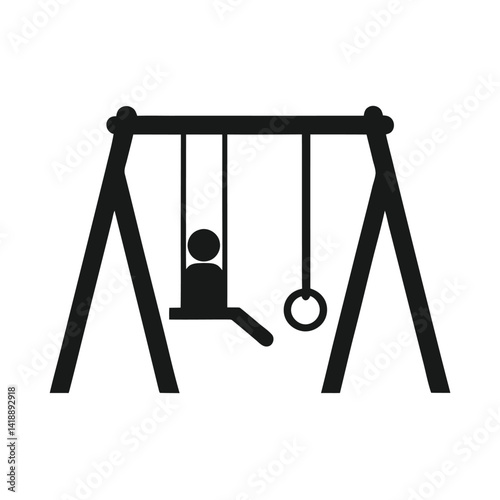 Simple Black Swing Icon with Person, Playground Fun Vector Illustration