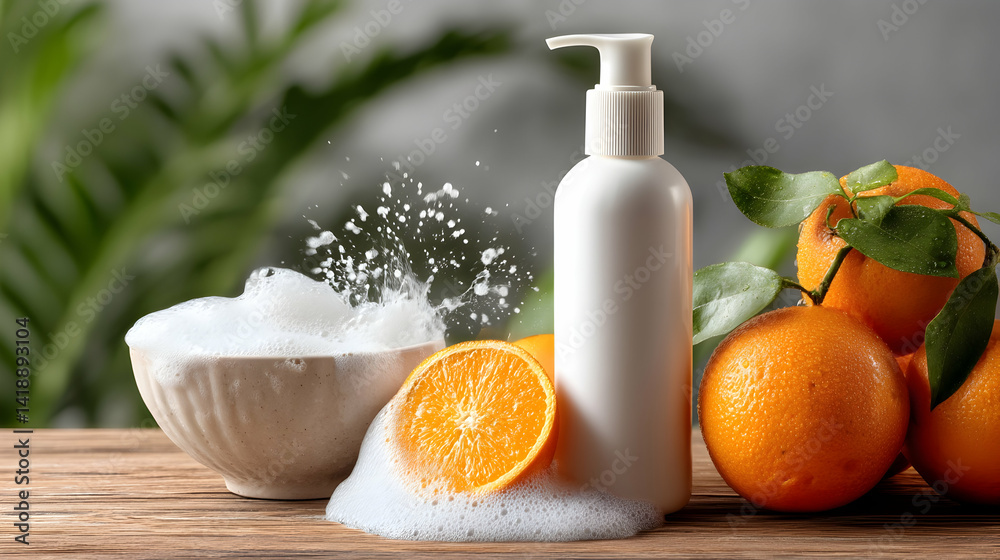 mockup white bottle with orange fruit extract mockup white bottle with orange fruit extract