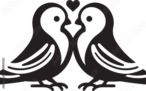 Silhouette vector of lovebirds sitting together, symbolizing romance, affection, and companionship for wedding or Valentine designs.