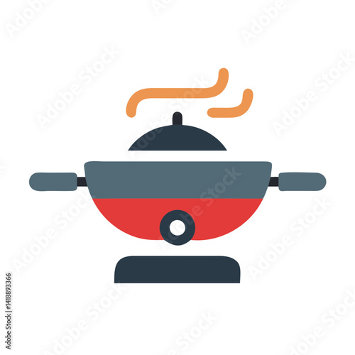 Portable Hot Pot with Smoke - Flat Vector