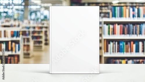 Blank book cover in library setting (4) photo