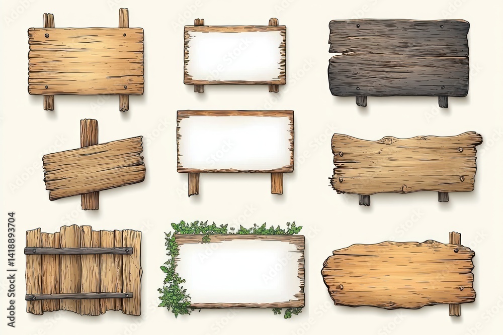 Rustic Wooden Signs Frames Blank Space Minimal Flat Vector Art Rustic Wooden Signs Frames Blank Space Minimal Flat Vector Art