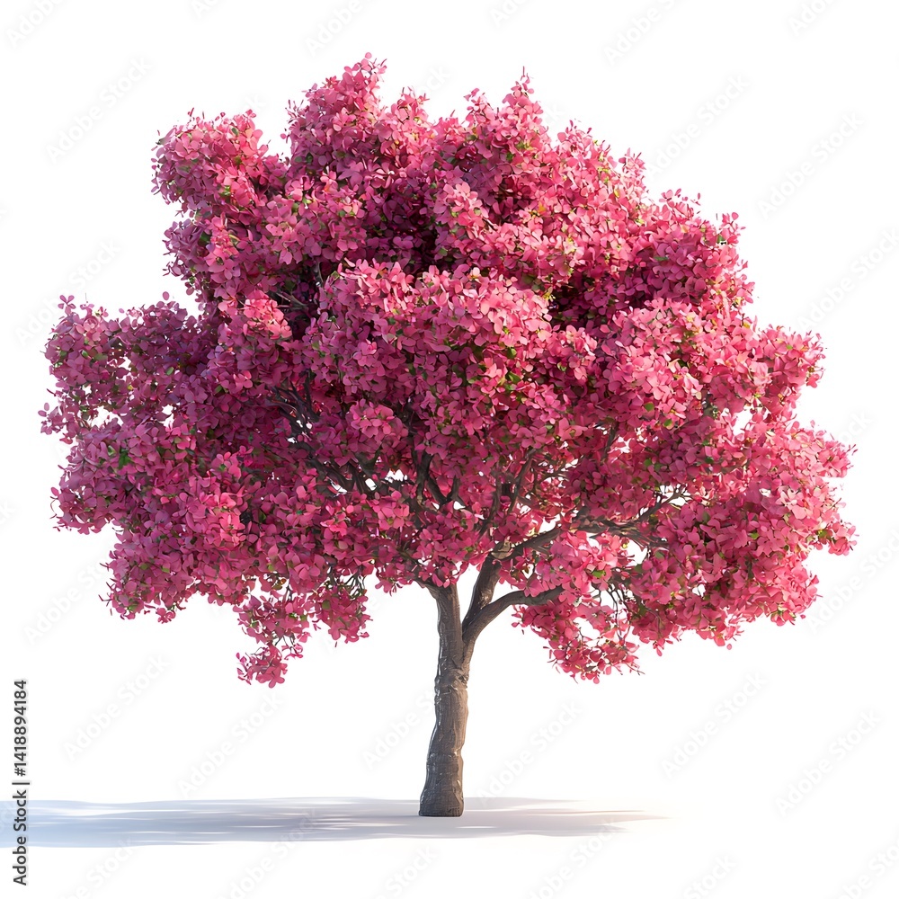 Fototapeta premium Vibrant Pink Flowe Tree Full Bloom with Lush Foliage and Bright Coloration in a Natural Landscape Setting Suitable for Nature and Sp Themes