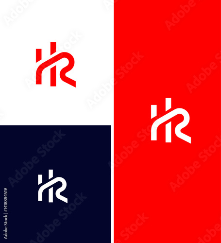 Modern HR Logo Design Red, White, and Blue Variations