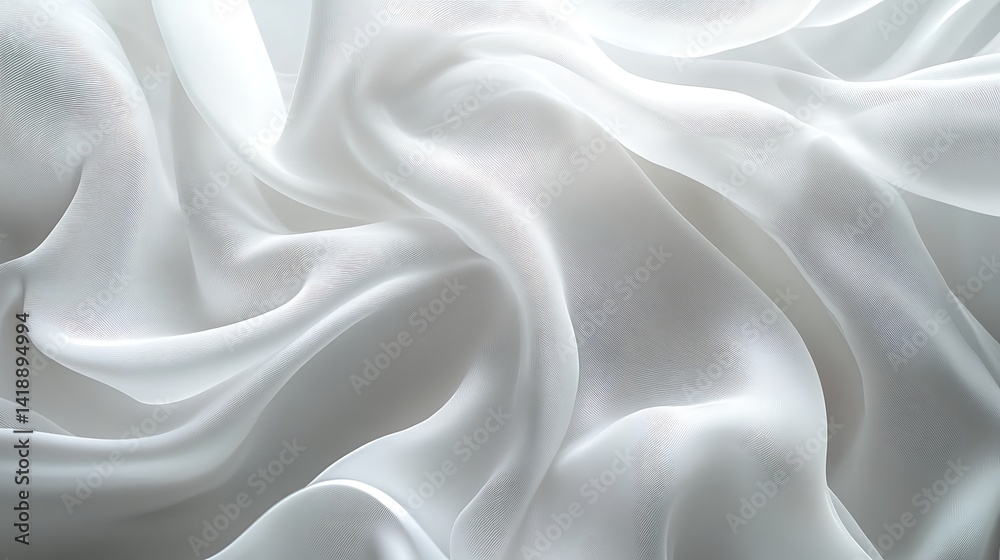 Fototapeta premium Abstract Silky Waves of White Fabric, Abstract waves of silky white fabric create a serene and flowing landscape