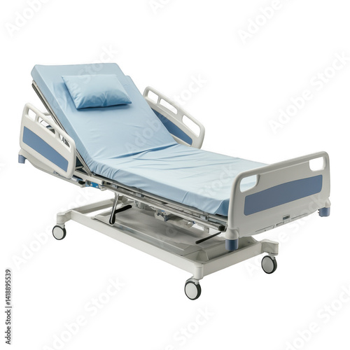 Hospital bed isolated on a transparent or white background.