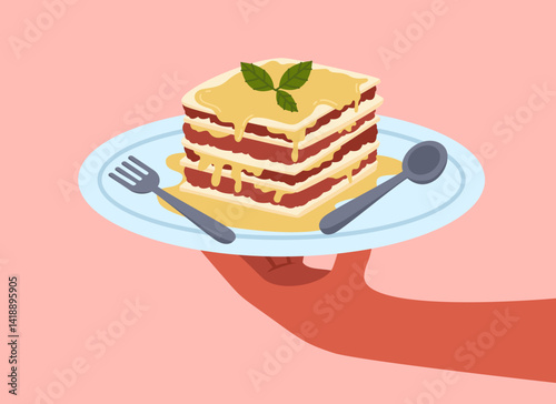 Global cuisine tiramisu cake illustration