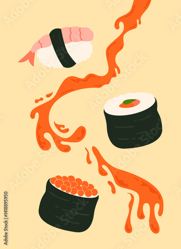 Global cuisine sushi food illustration
