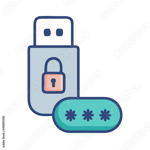Secure USB drive with password protection flat design