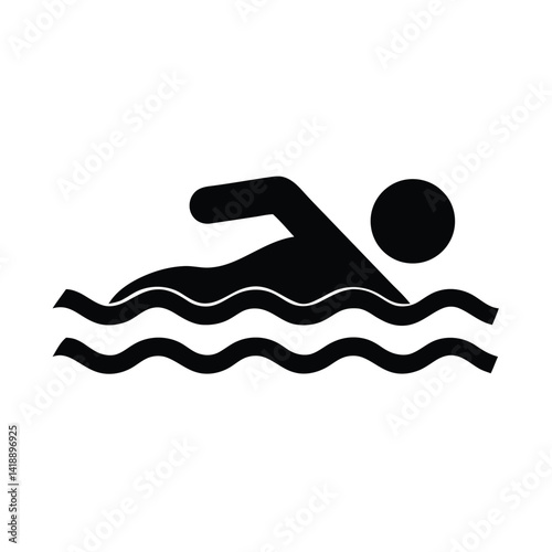 Simple Black Swimming Person Icon, Water Sport Vector Illustration