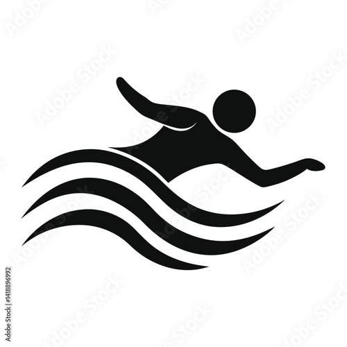 Simple Black Swimming Person Icon, Water Sport Vector Illustration