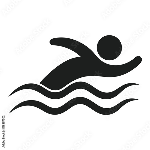 Simple Black Swimming Person Icon, Water Sport Vector Illustration