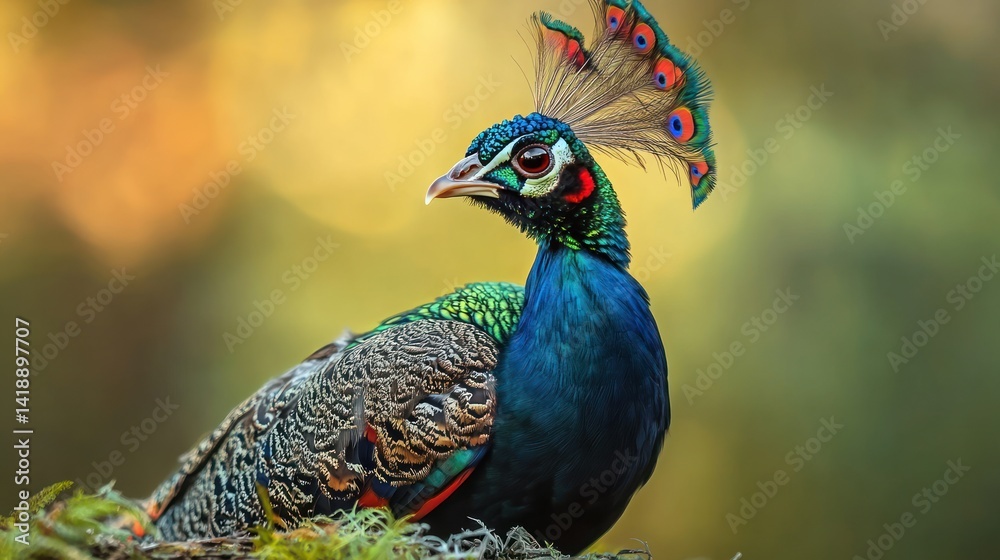 Obraz premium Majestic Green Peacock in its Natural Habitat