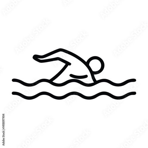 Simple Black Swimming Person Icon, Water Sport Vector Illustration