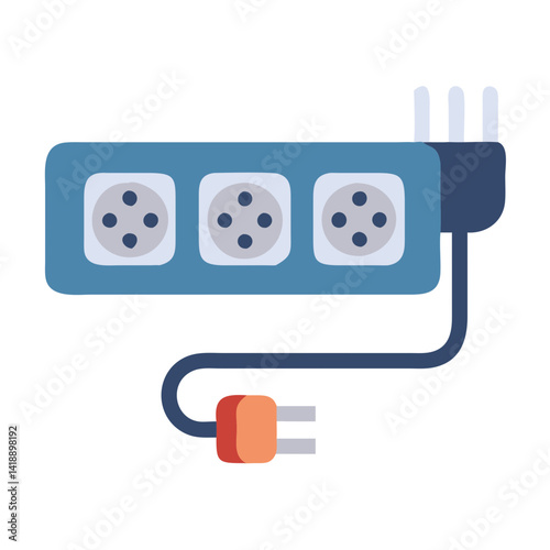 Power strip illustration with connected plug in cartoon