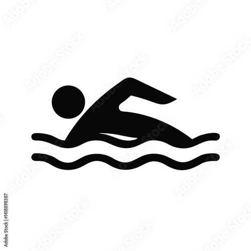 Simple Black Swimming Person Icon, Water Sport Vector Illustration