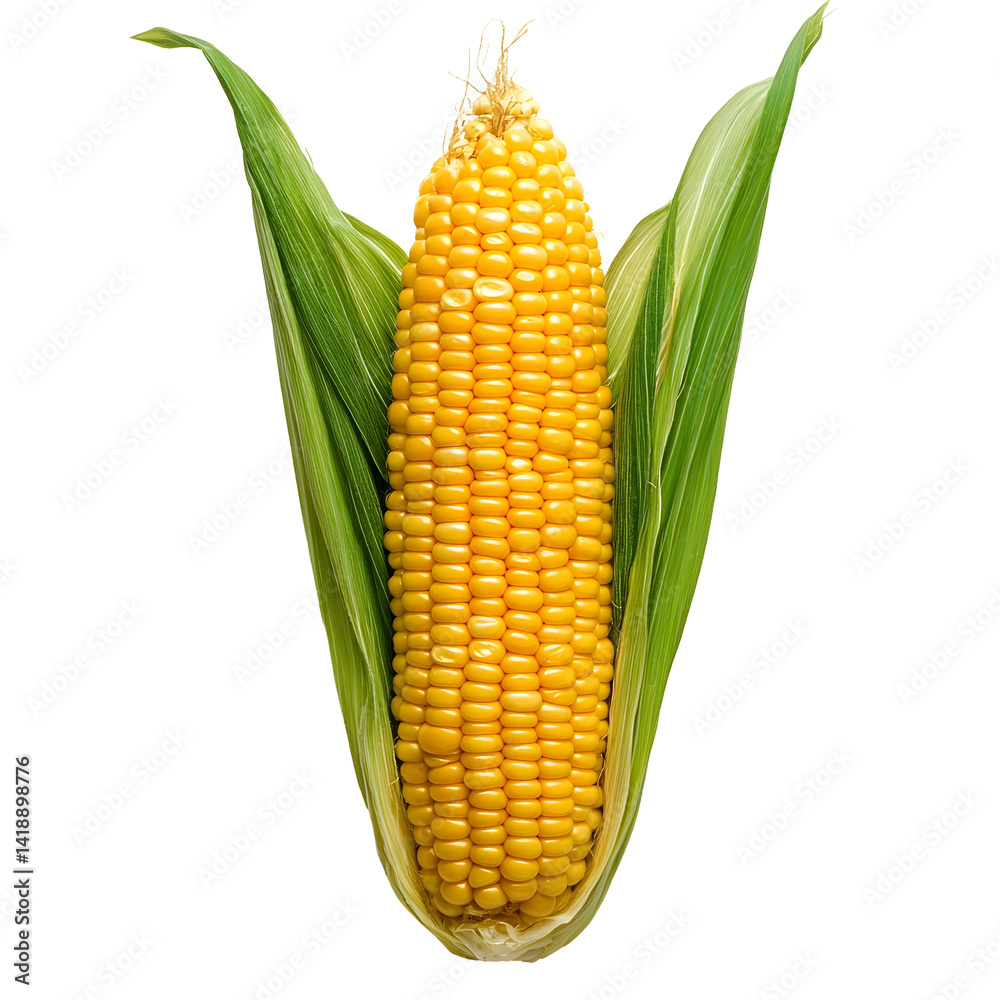 Freshly Harvested Corn Cob on White Background