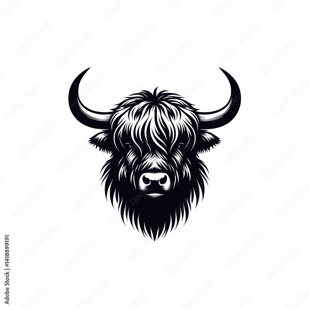 Fototapeta premium Yak head silhouette vector, horned beast style, white background, highland look 
