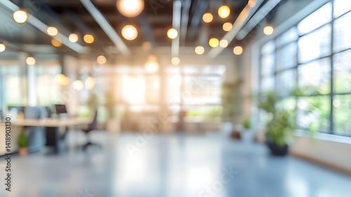 Abstract blurred office interior room. blurry working space with defocused effect. use for background or backdrop in business concept