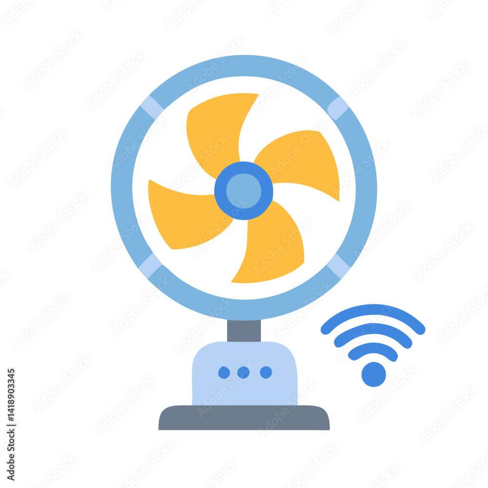 Smart Fan with WiFi Symbol on Black Background Smart Fan with WiFi Symbol on Black Background