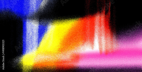 Abstract painting featuring a blend of blue yellow red and pink hues on a black background art
