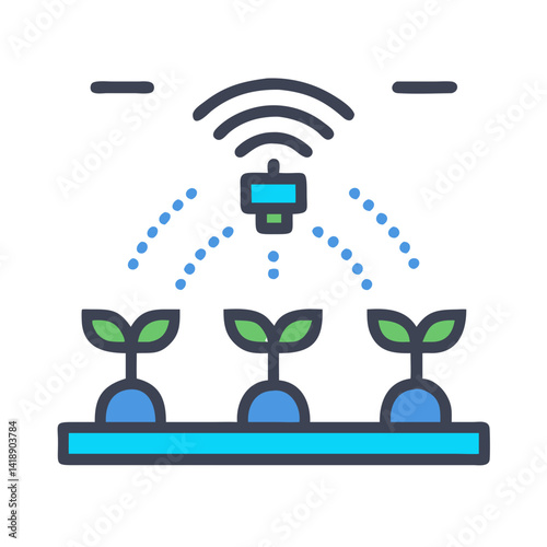 Smart agriculture farming vector illustration with water irrigation