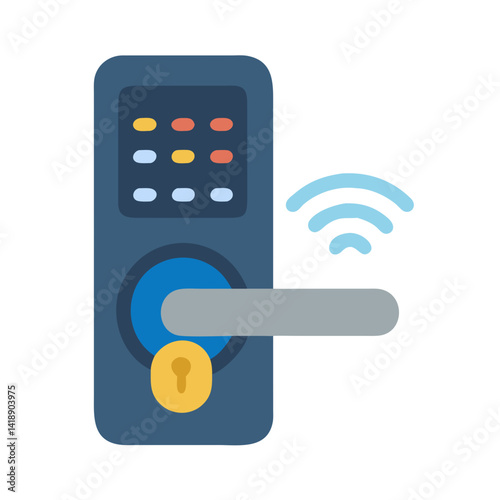 Smart lock illustration with keypad, lever, and wifi