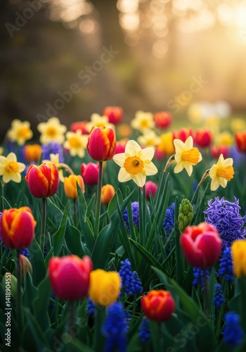 Colorful Spring Flowers in a Garden