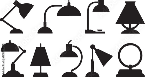 A set of various table and desk lamp silhouettes in a clean, minimalist design.