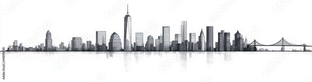 Naklejka premium Minimalist Philadelphia Skyline Line Art Black and White Modern Architecture Symmetrical Design
